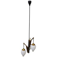 Stilnovo Attributed Enamel and Brass Italian Design Chandelier, 1960s