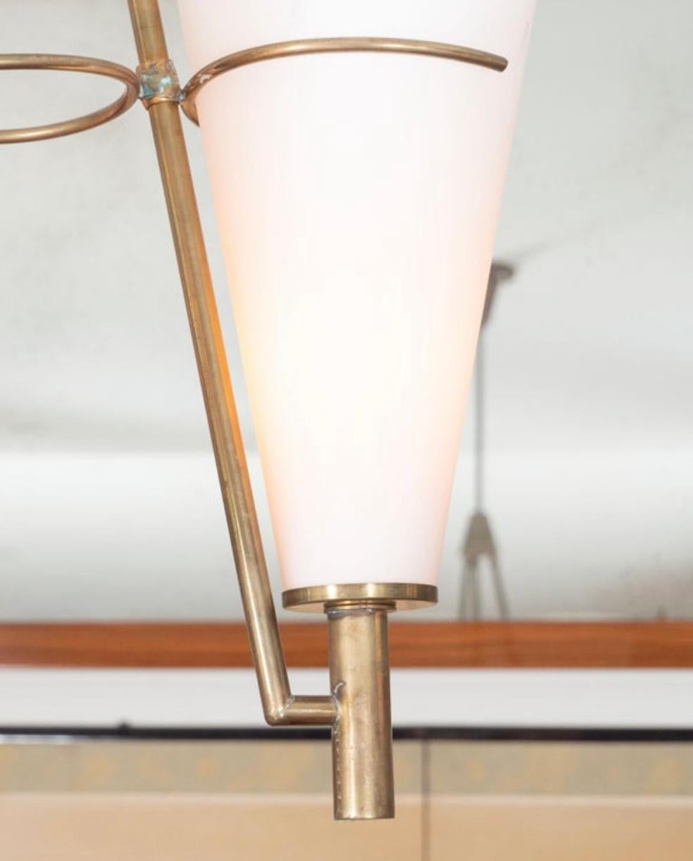 Mid-20th Century Stilnovo Attributed Glass & Brass Pendant Light For Sale