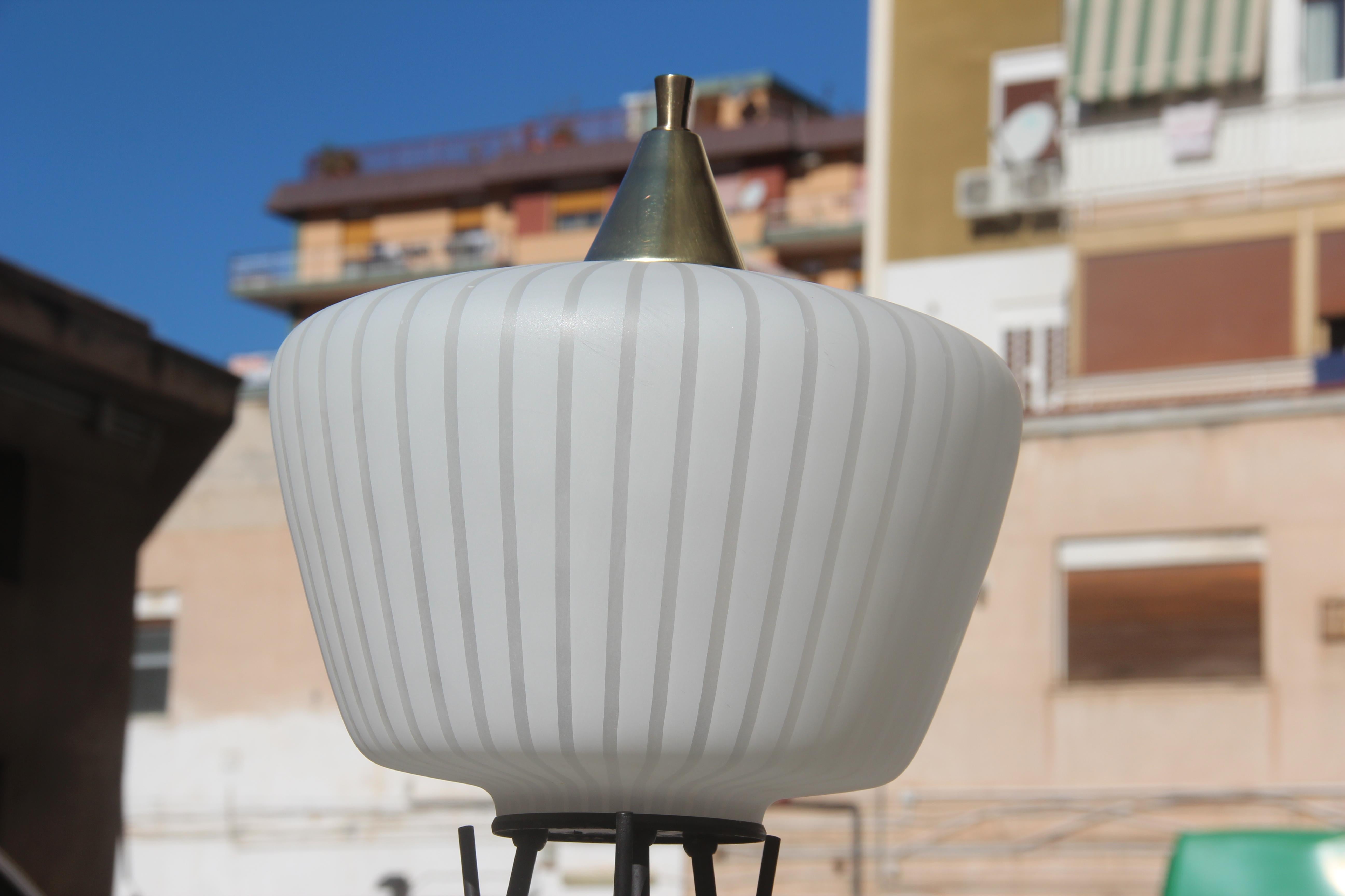 Stilnovo Attributed Mid-Century Modern Italian Floor Lamp Glass Brass White 1950 For Sale 5