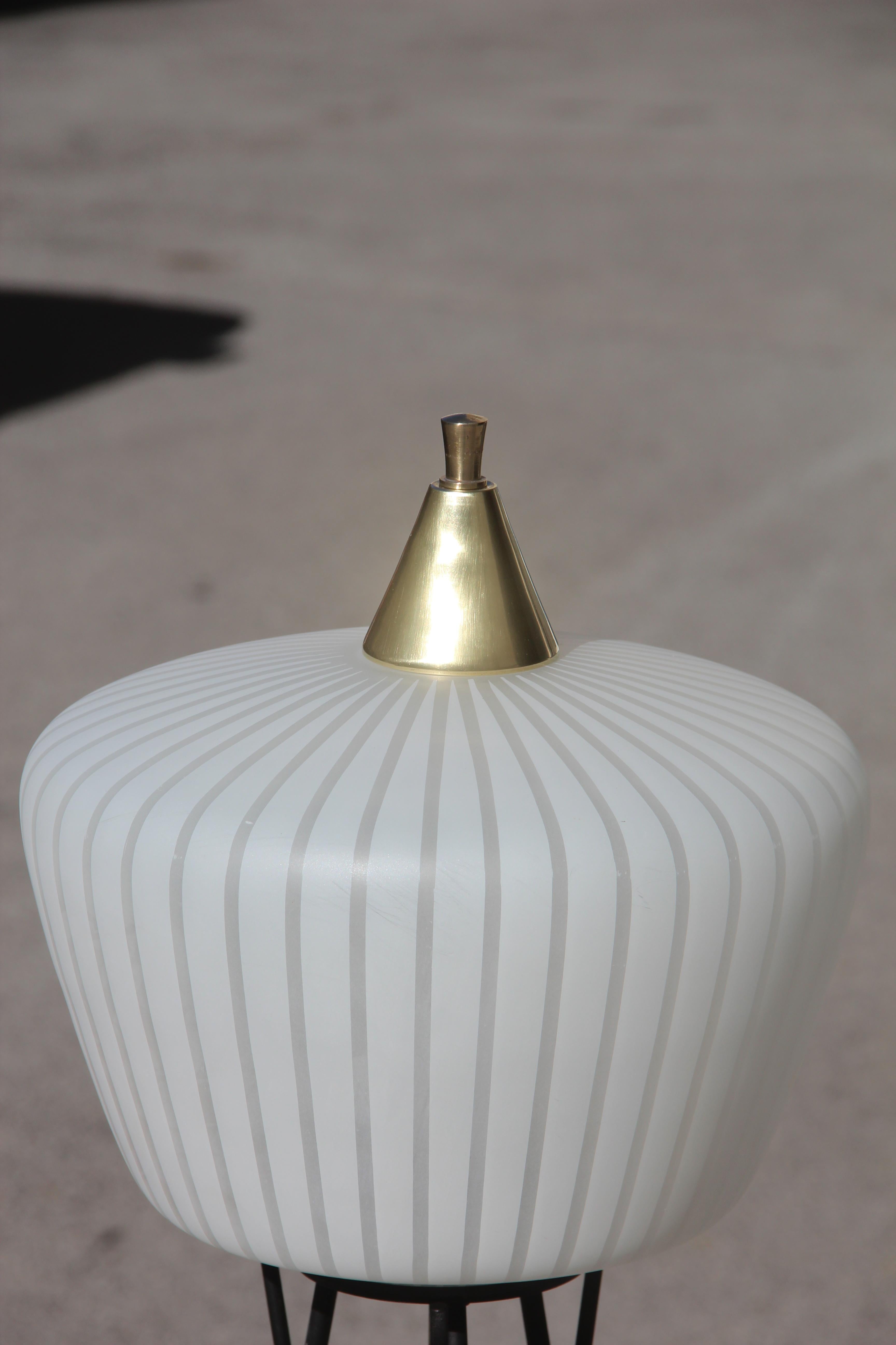 Stilnovo attributed Mid-Century Modern Italian floor lamp glass brass white black color.