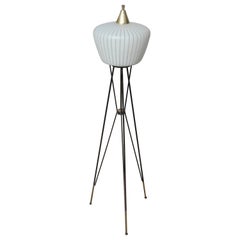 Stilnovo Attributed Mid-Century Modern Italian Floor Lamp Glass Brass White 1950