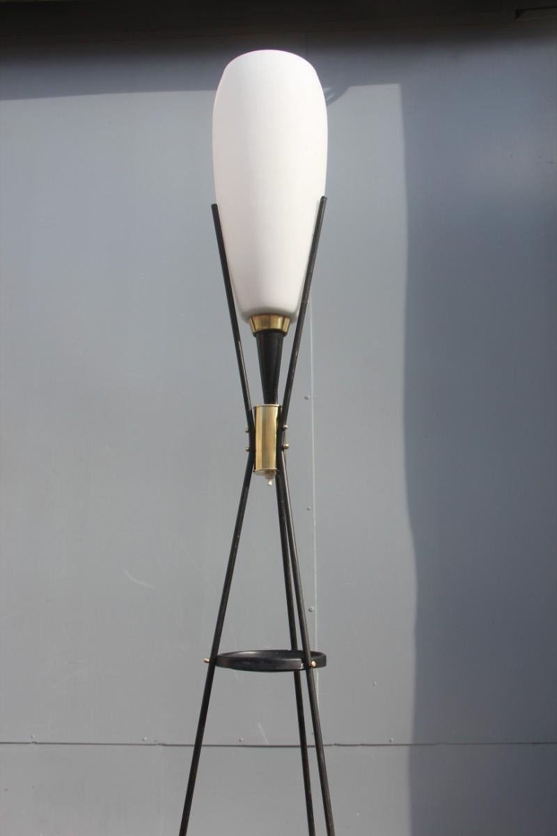 Stilnovo Attributed Midcentury Floor Lamp Italian Design Black Brass White Glass 5