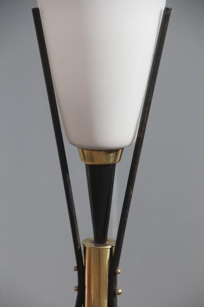 Mid-Century Modern Stilnovo Attributed Midcentury Floor Lamp Italian Design Black Brass White Glass