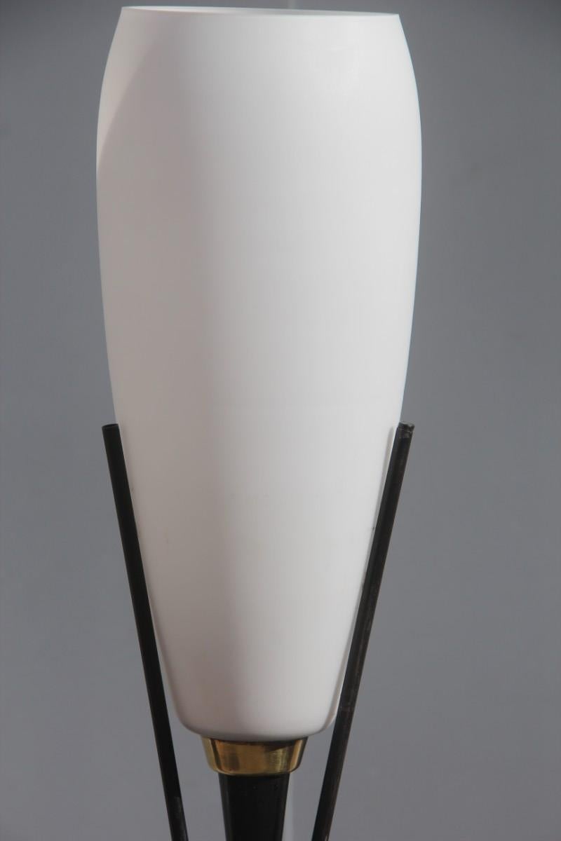 Stilnovo Attributed Midcentury Floor Lamp Italian Design Black Brass White Glass In Good Condition In Palermo, Sicily