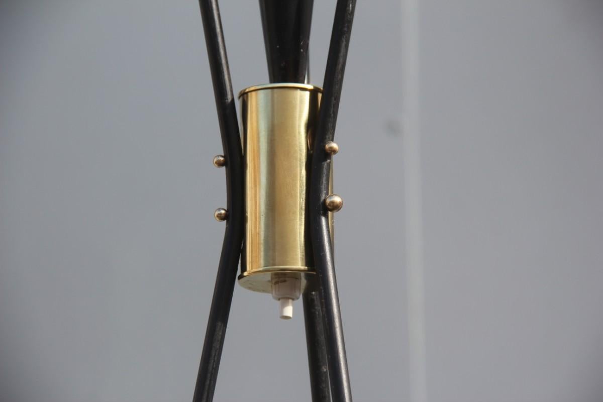 Stilnovo Attributed Midcentury Floor Lamp Italian Design Black Brass White Glass 3