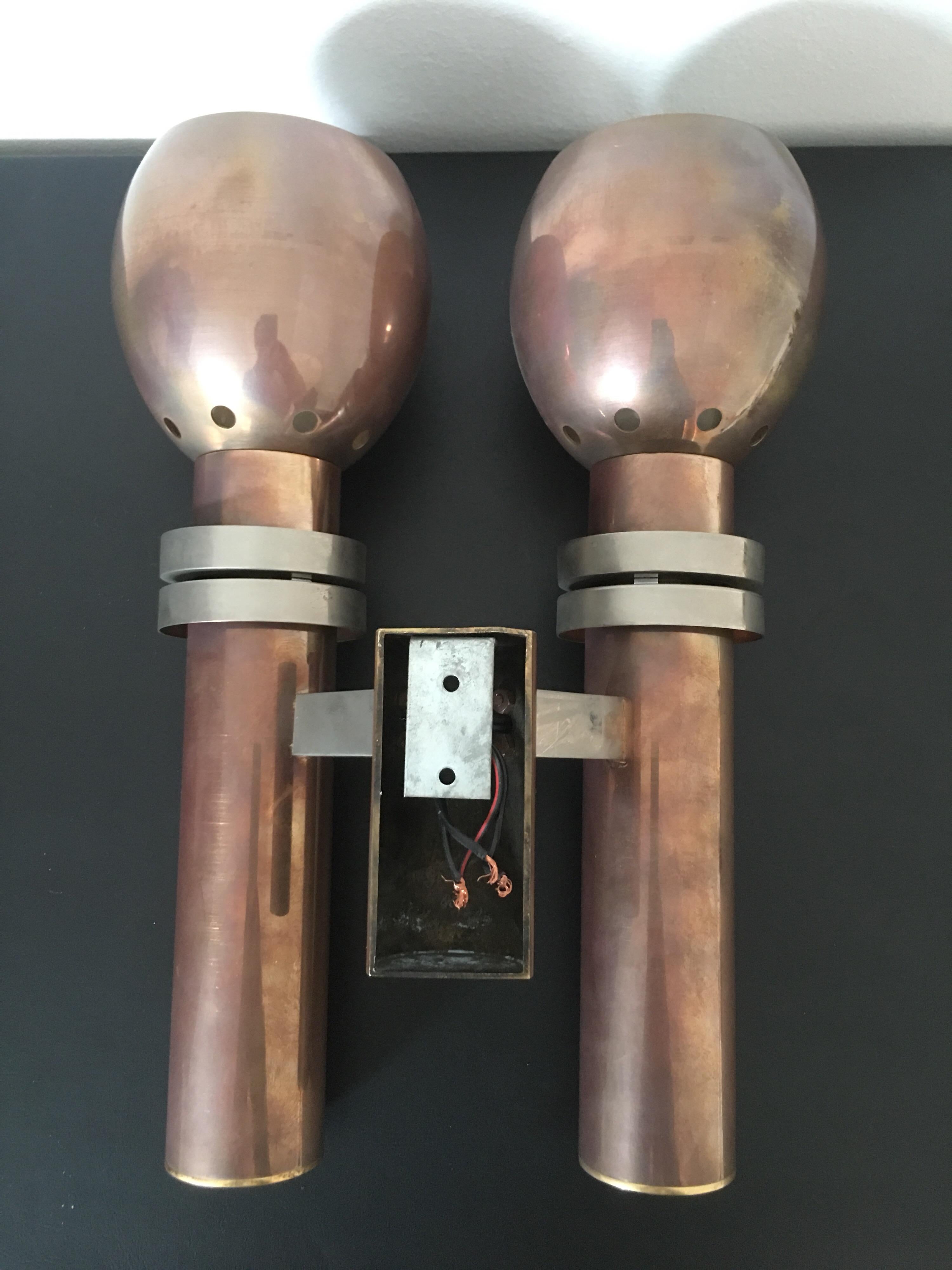 Stilnovo Attributed Pair of Bicolour Two Arms Metal Sconces, Italian, 1970s For Sale 9