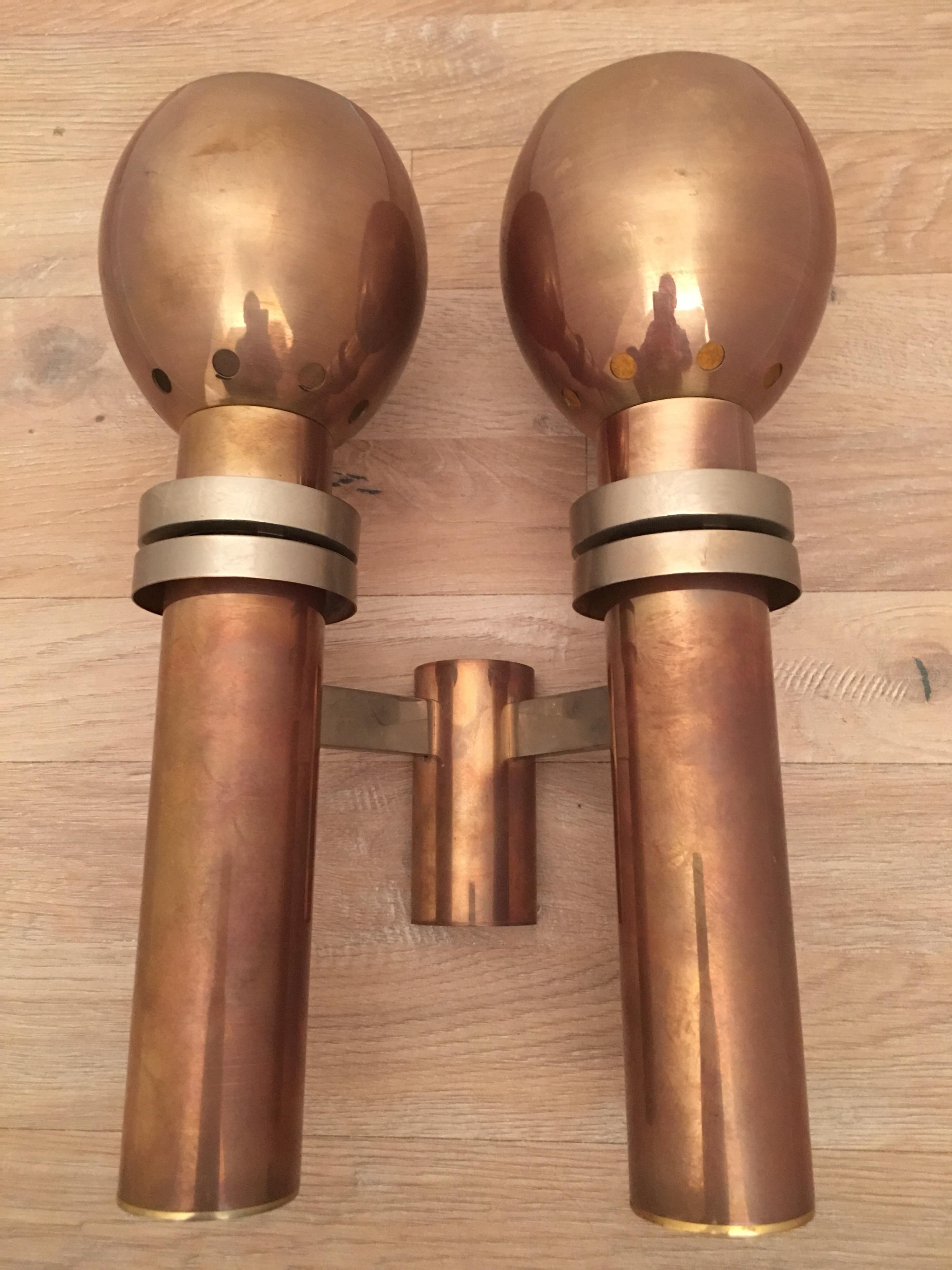 Stilnovo Attributed Pair of Bicolour Two Arms Metal Sconces, Italian, 1970s For Sale 1