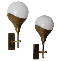 Stilnovo 
attribution
 Modernist Wall Lights / Sconces, Glass Brass, Italy 1950s