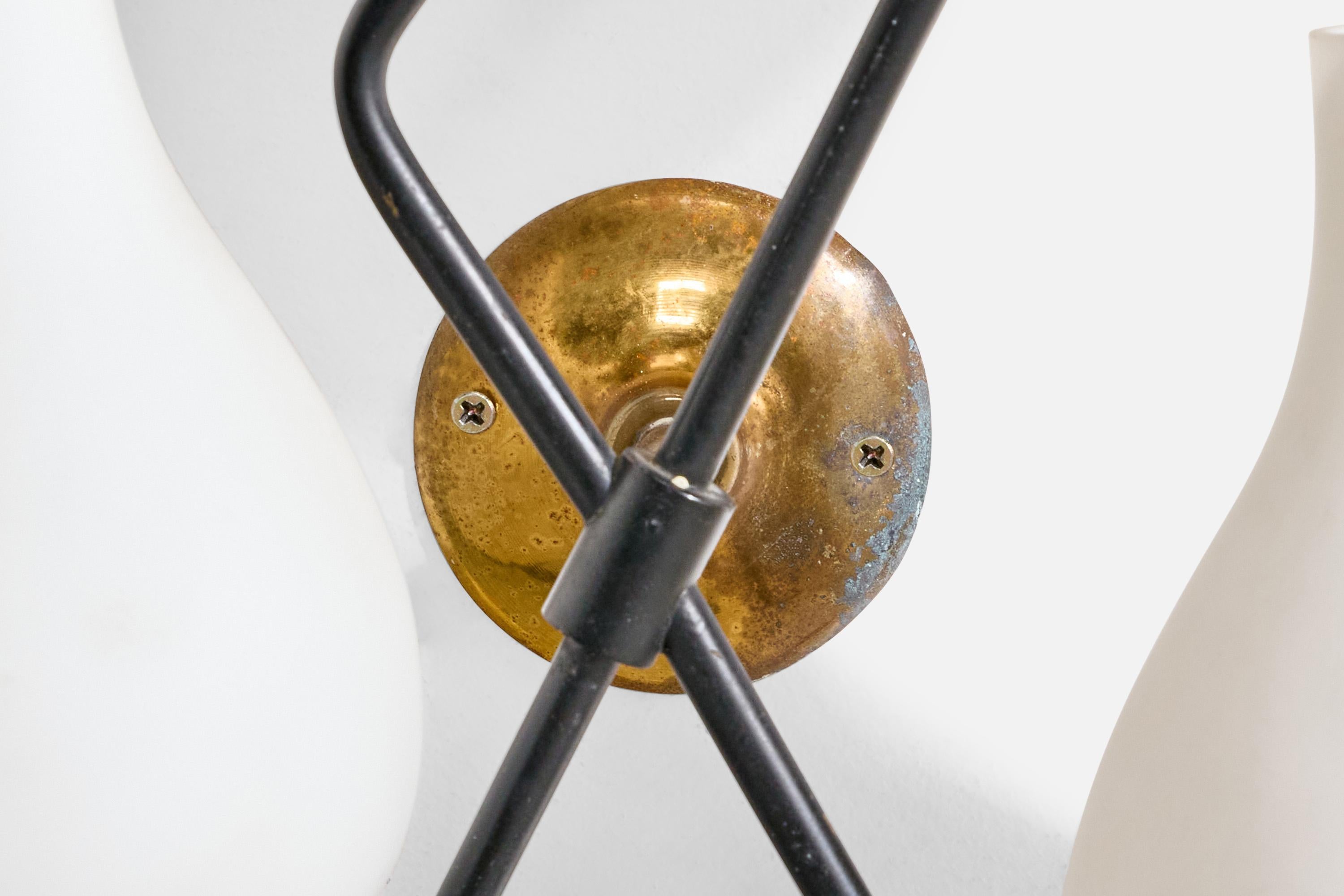 Mid-20th Century Stilnovo Attribution, Wall Lights, Brass, Metal, Italy, 1950s For Sale