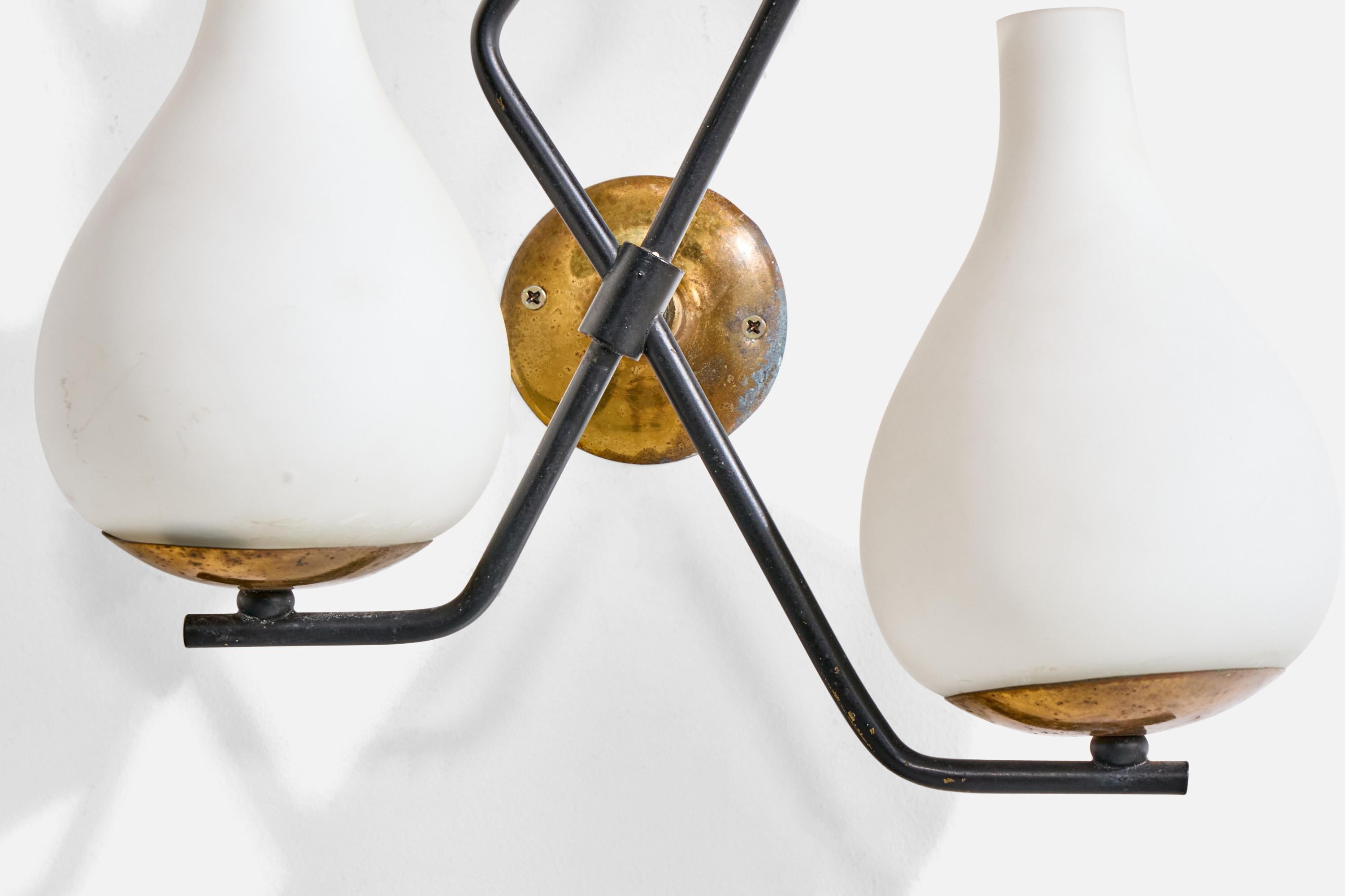 Stilnovo Attribution, Wall Lights, Brass, Metal, Italy, 1950s For Sale 3