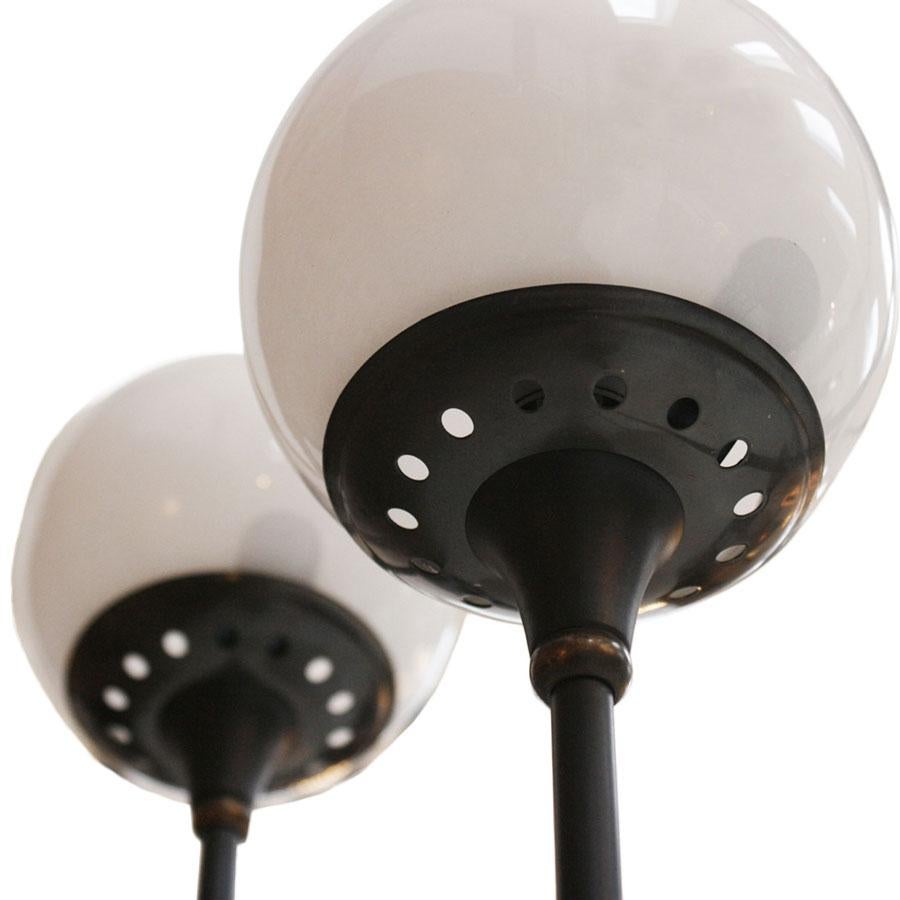 Mid-Century Modern Stilnovo Black Lacquered Iron Brass and Marble Floor Lamp, Italy, 1950s