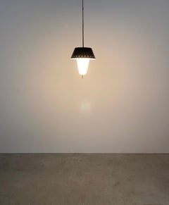 Stilnovo Black Pendant Lamp Opal Glass, circa 1950