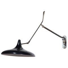 Stilnovo Brass and Black Lacquered Metal Wall Lamp