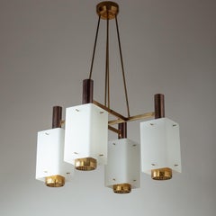 Stilnovo Brass And Glass Chandelier, 1950s