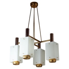 Stilnovo Brass And Glass Chandelier, 1950s