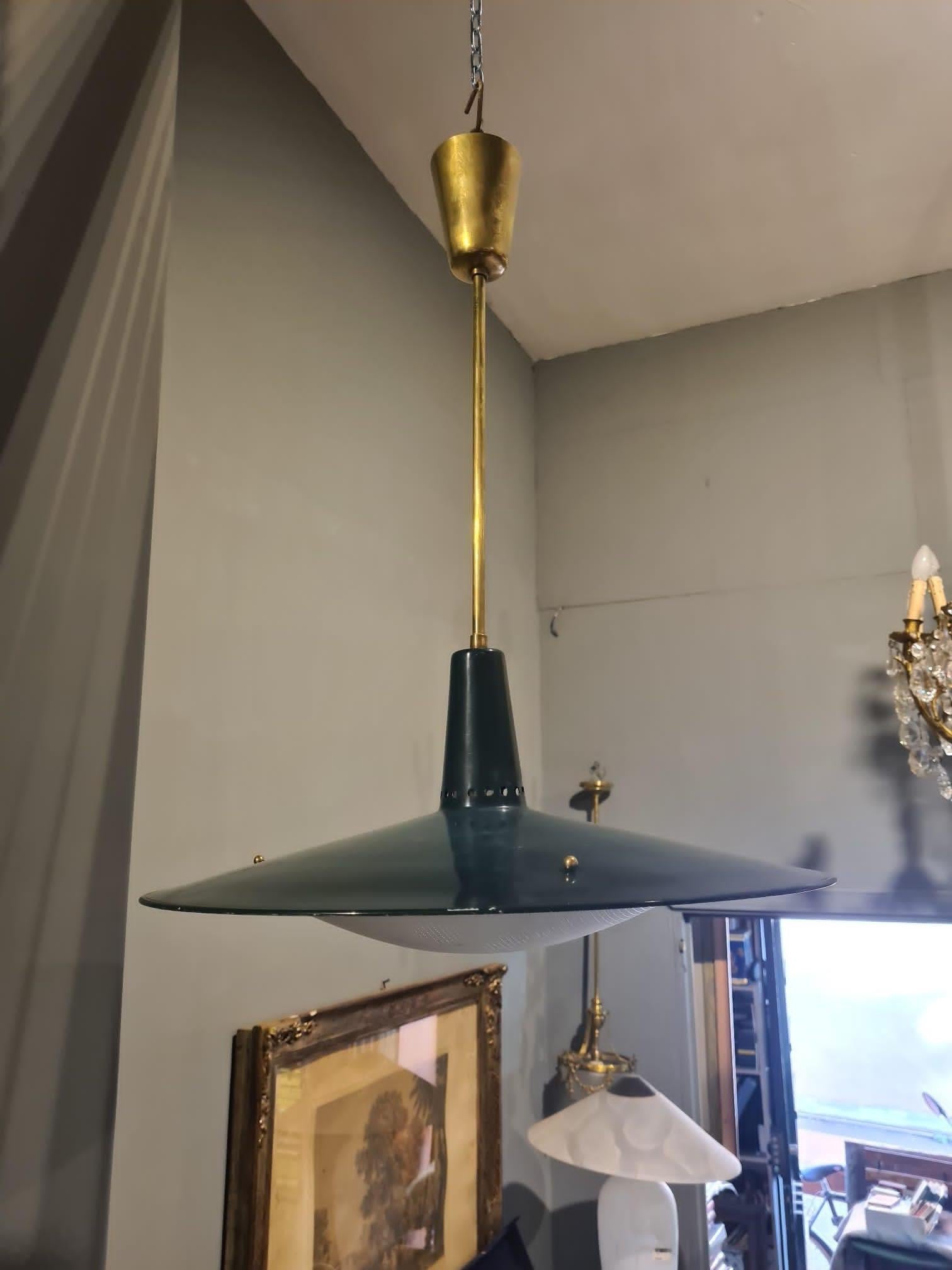 Stilnovo Brass and Glass Chandelier from the 1950s For Sale 4