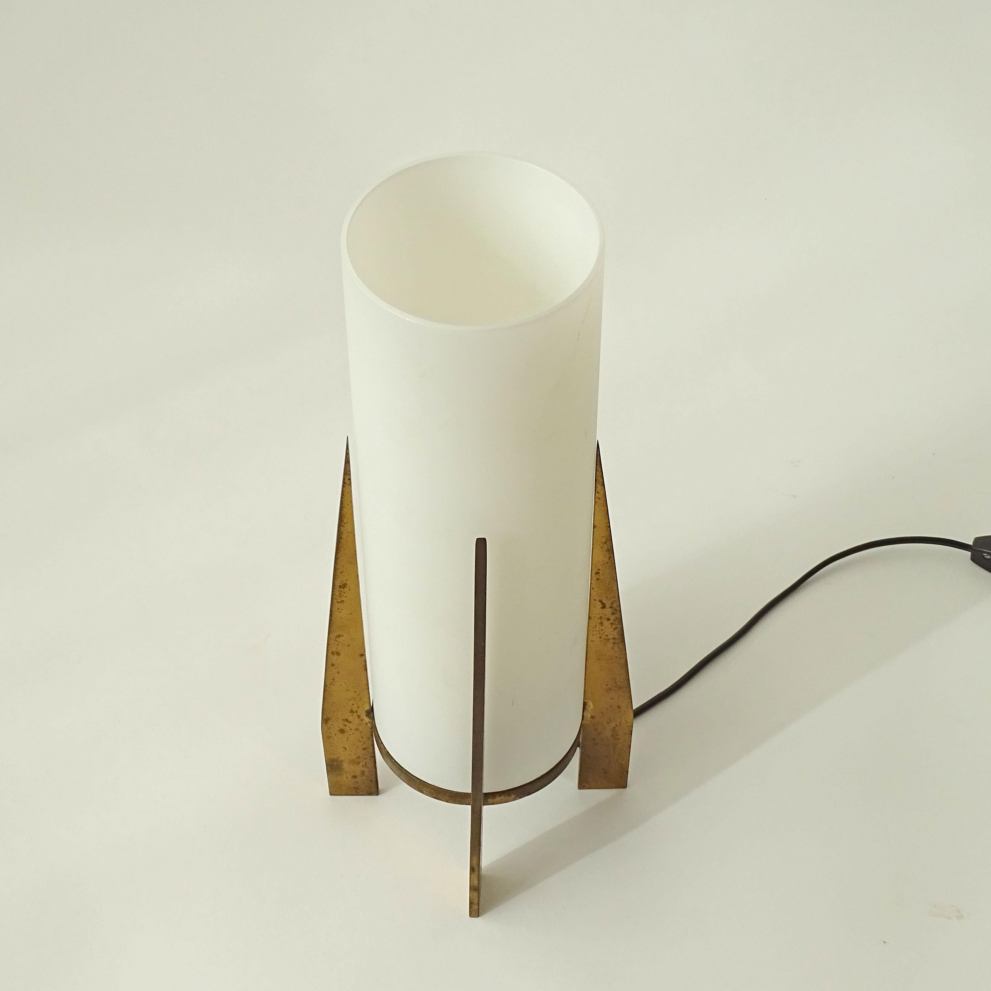 Italian Stilnovo Brass and Glass Table Lamp, Italy 1950s For Sale