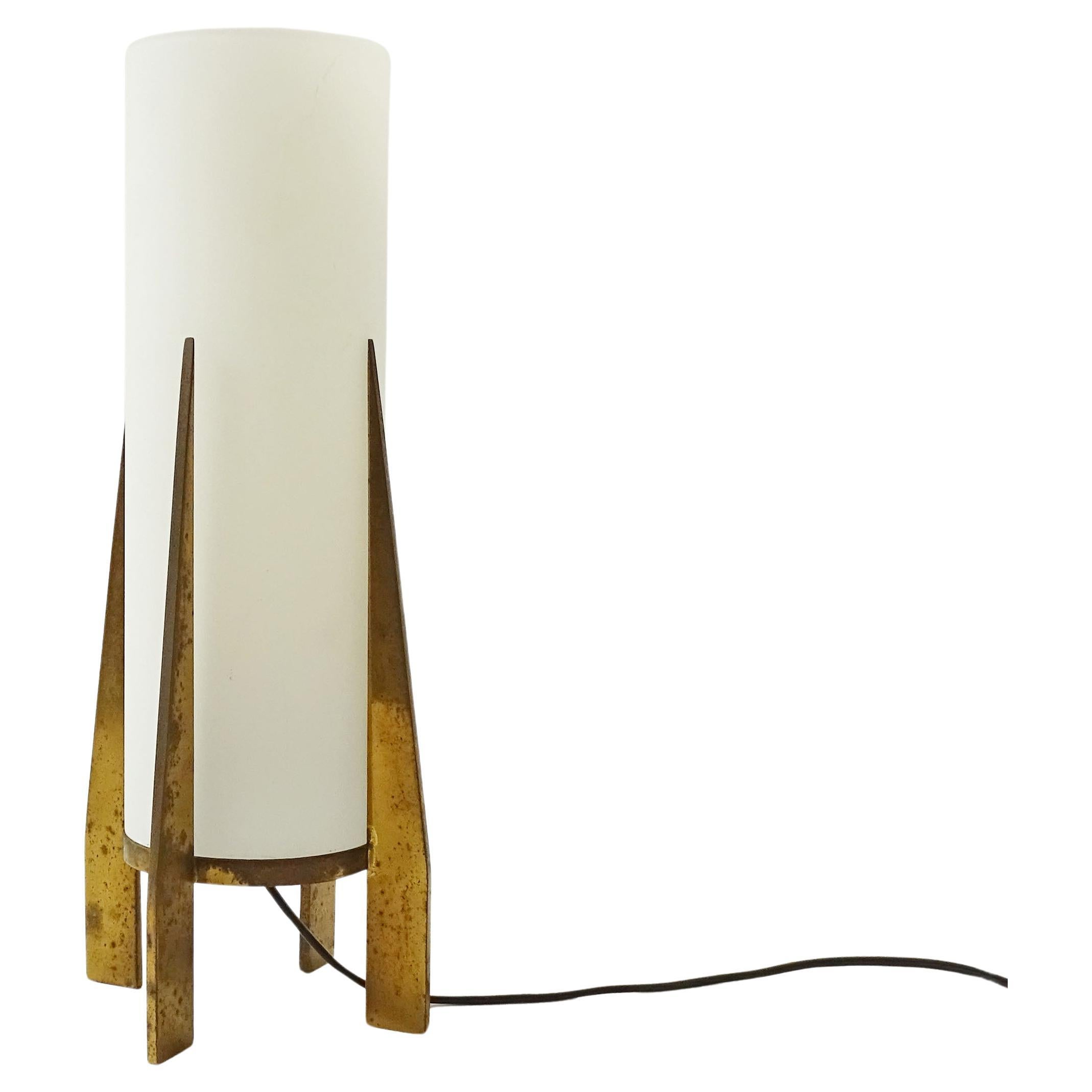 Stilnovo Brass and Glass Table Lamp, Italy 1950s