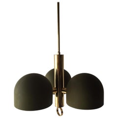 Vintage Stilnovo brass and green coloured metal Chandelier, Italy, Mid-Century-Modern