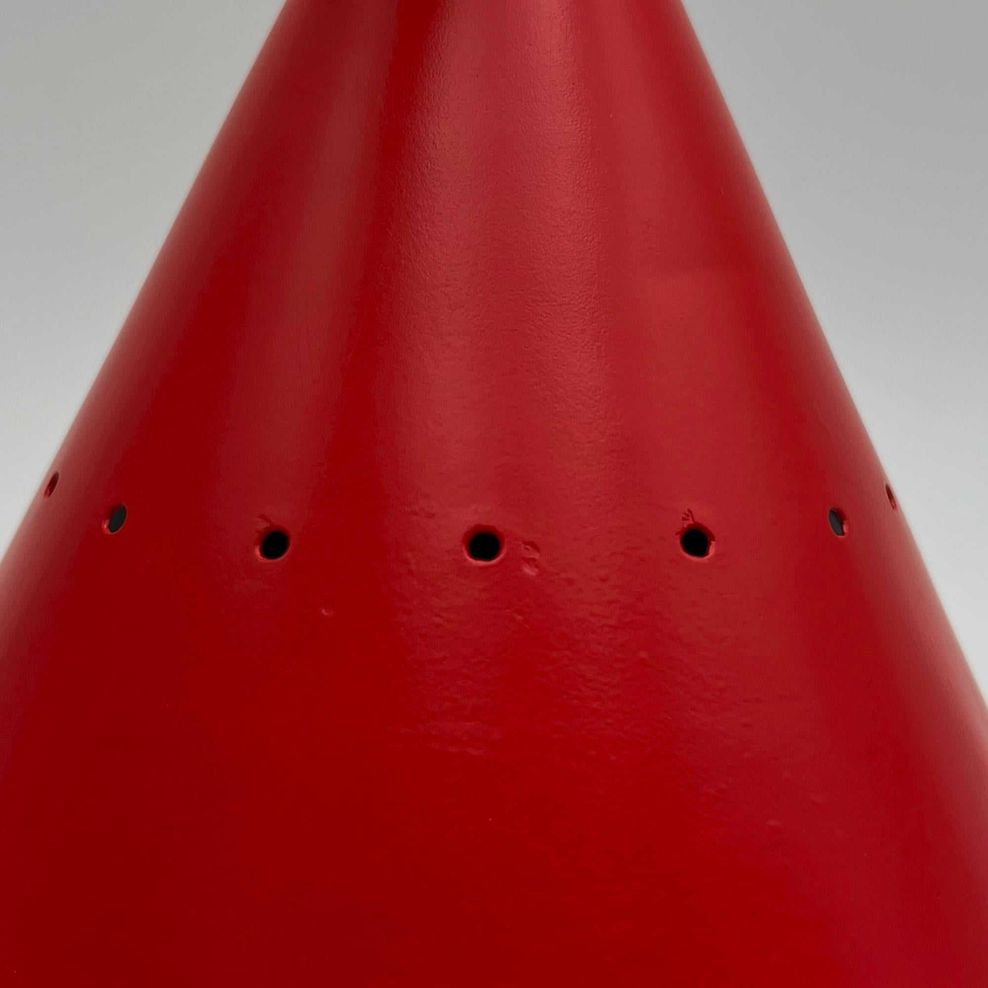 Stilnovo Brass and Lacquered Metal Red 'Megaphon' Lamp, 1960s For Sale 3