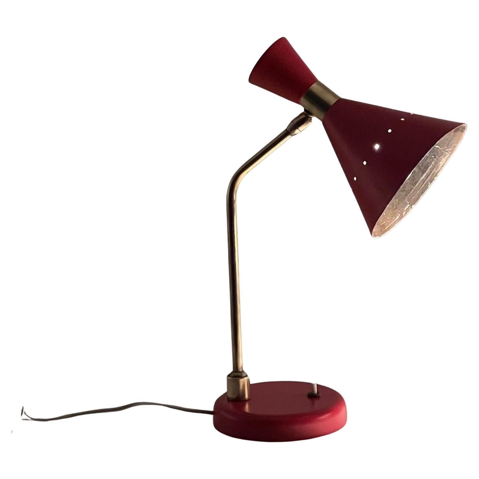 Stilnovo Brass and Lacquered Metal Red 'Megaphon' Lamp, 1960s For Sale