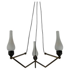 Stilnovo Brass and Opal Glass Chandelier, Italy, 1960s