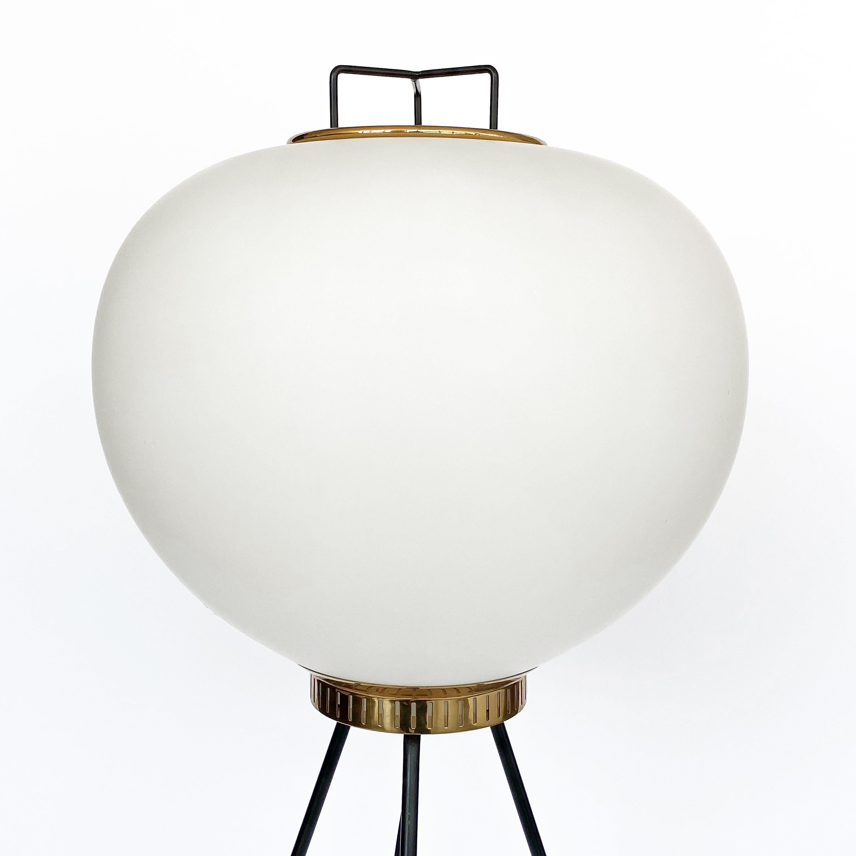 Mid-20th Century Stilnovo Brass and Opaline Glass Tripod Floor Lamp