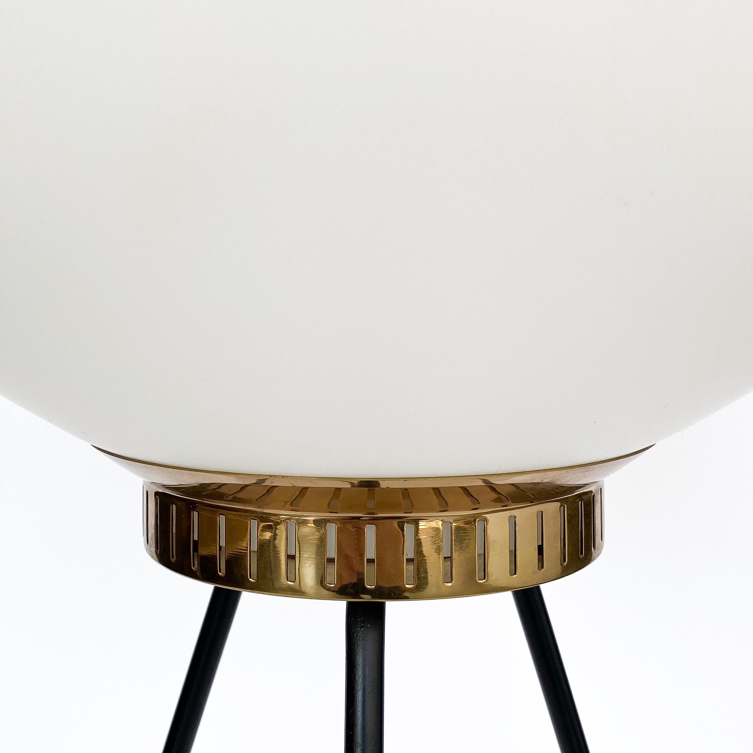Metal Stilnovo Brass and Opaline Glass Tripod Floor Lamp