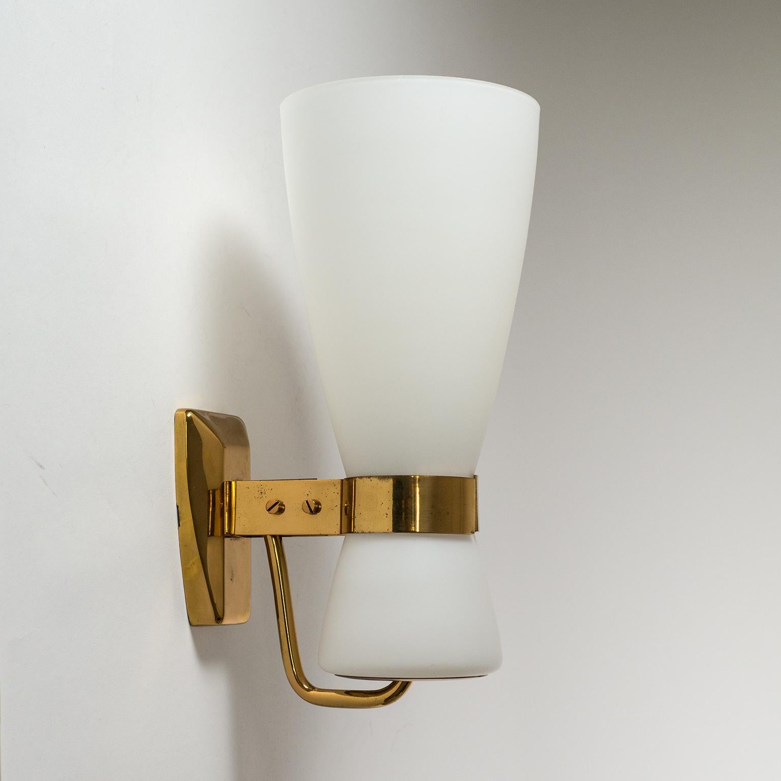 Stilnovo Brass and Satin Glass Sconce, 1950s In Good Condition In Vienna, AT