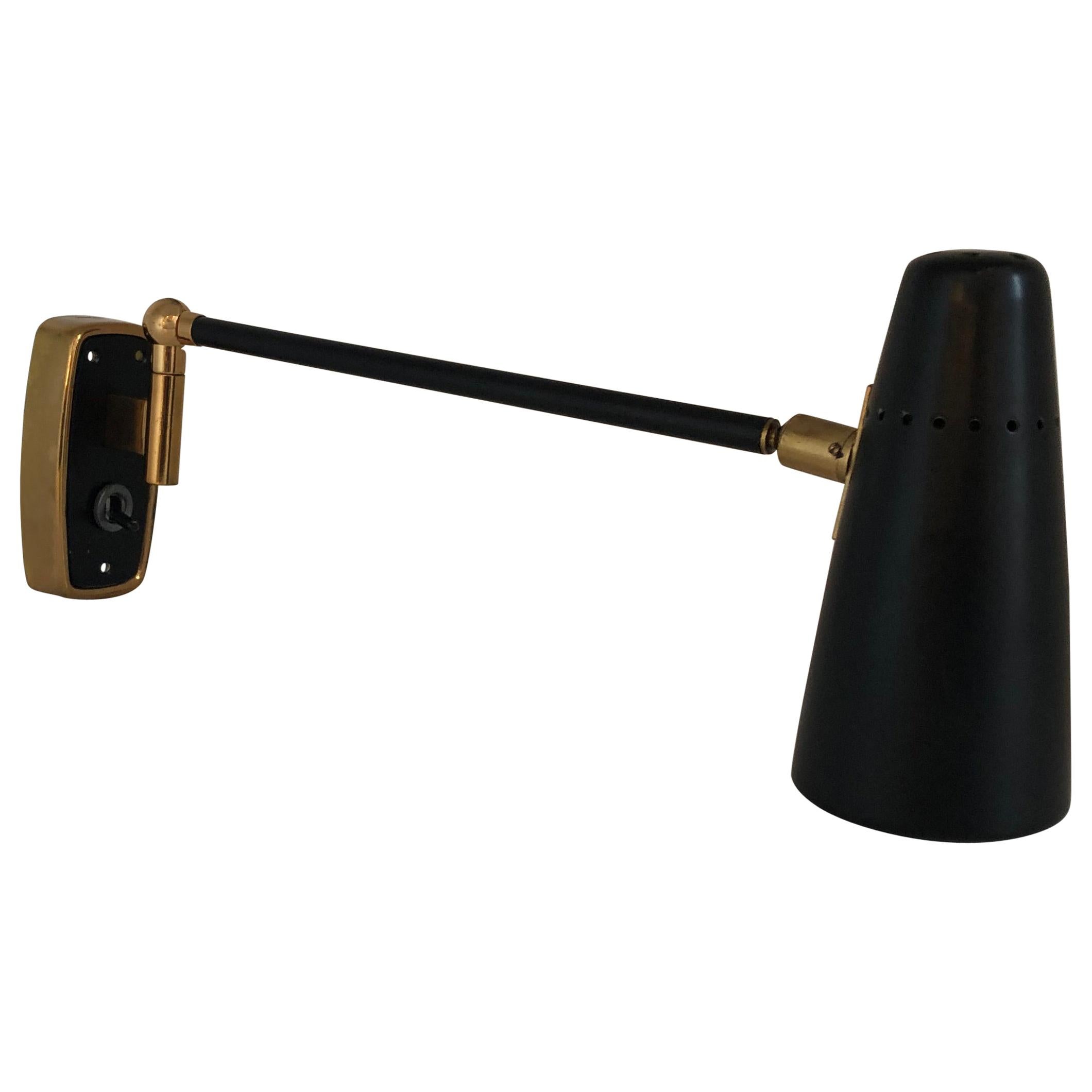 Stilnovo Brass/Black Enameled Wall Light For Sale