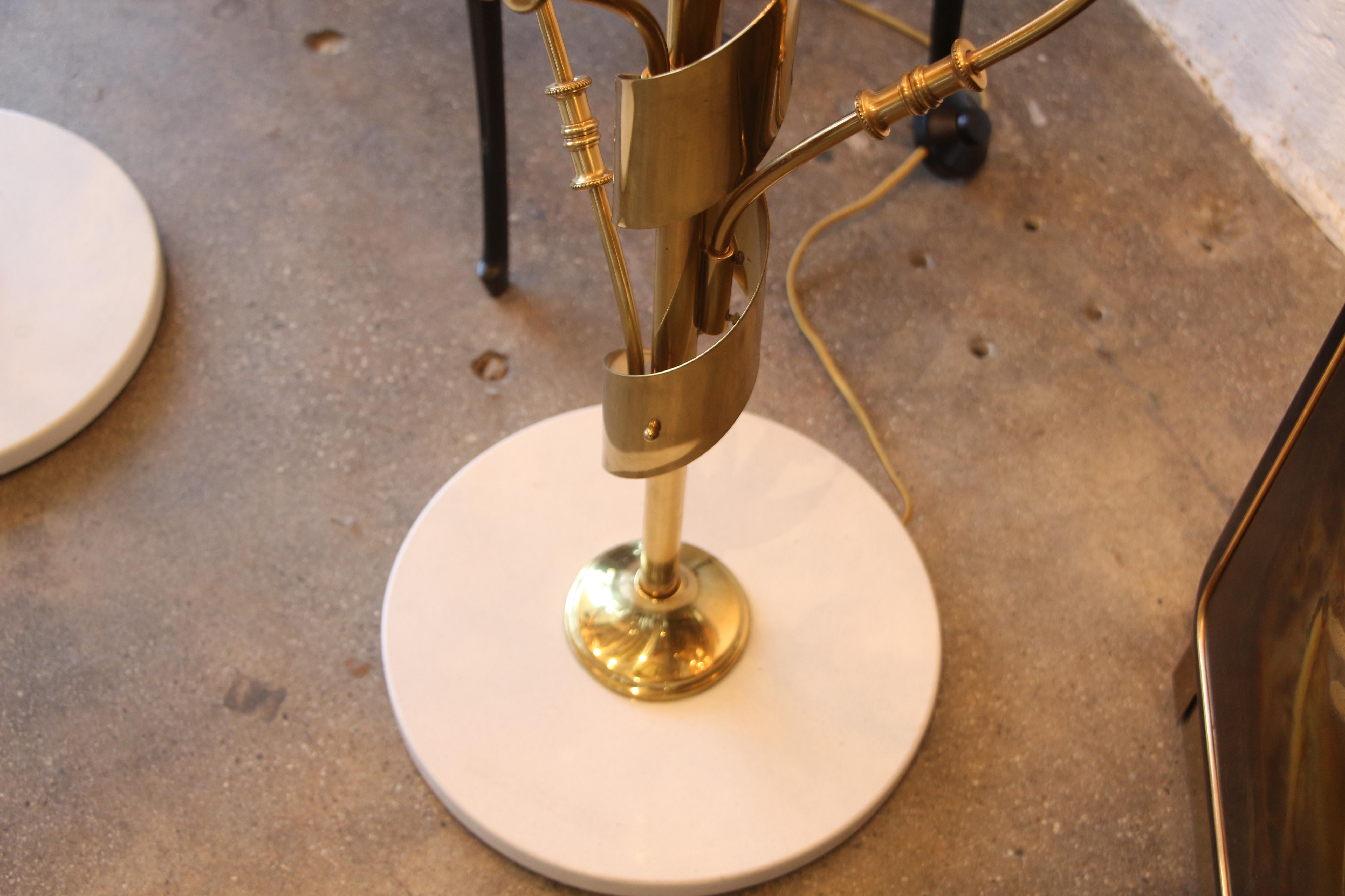 Italian Stilnovo Brass Candelabra Floor Lamps with Marble Bases