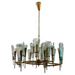Stilnovo Brass Chandelier 18 Lights, Italy, 1950s