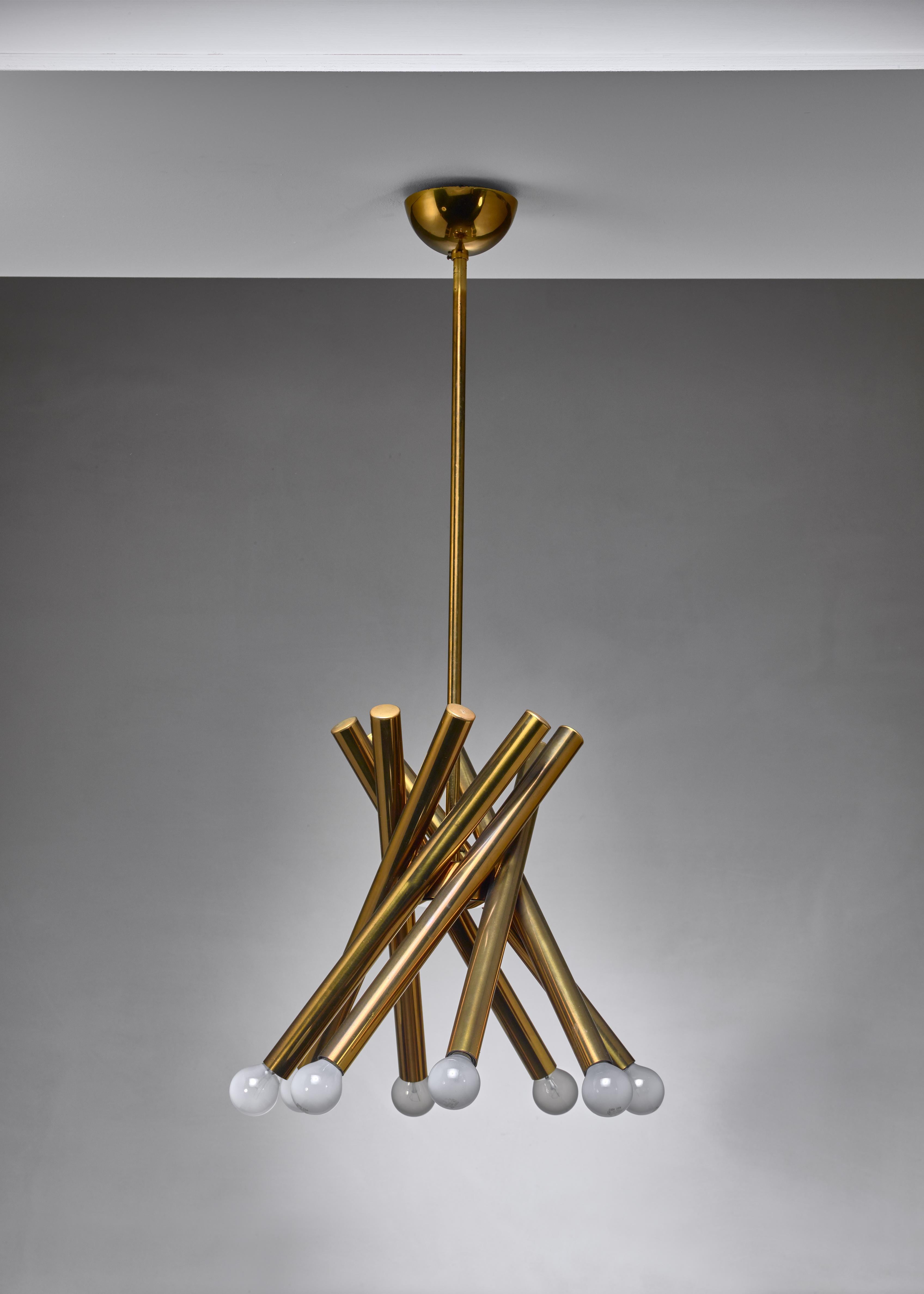 Italian Stilnovo Brass Chandelier with 8 Arms, Italy For Sale