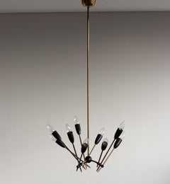 Lampadario a nove luci in ottone Stilnovo, Italia, anni '50