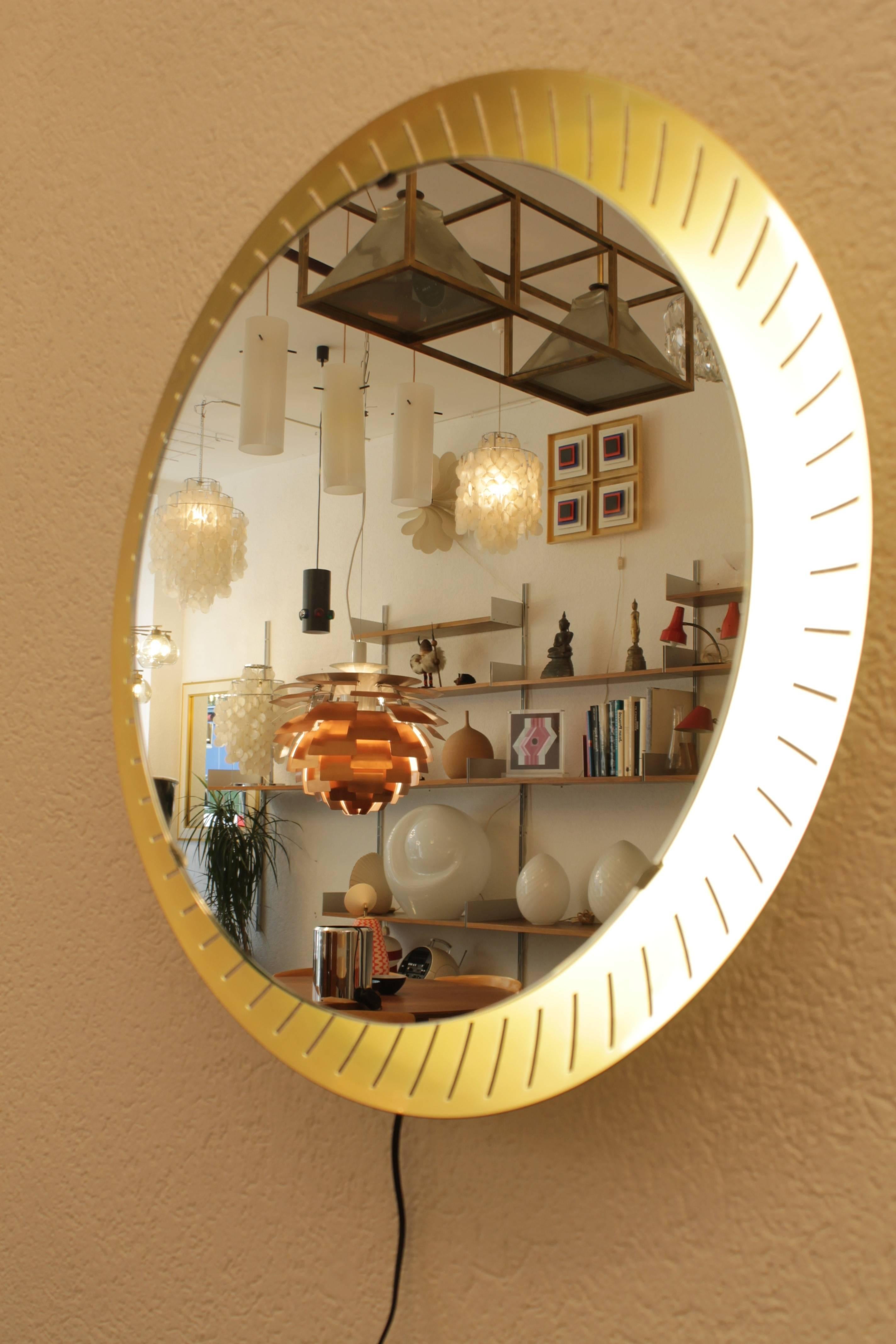 Mid-20th Century Stilnovo Brass Illuminated Mirror