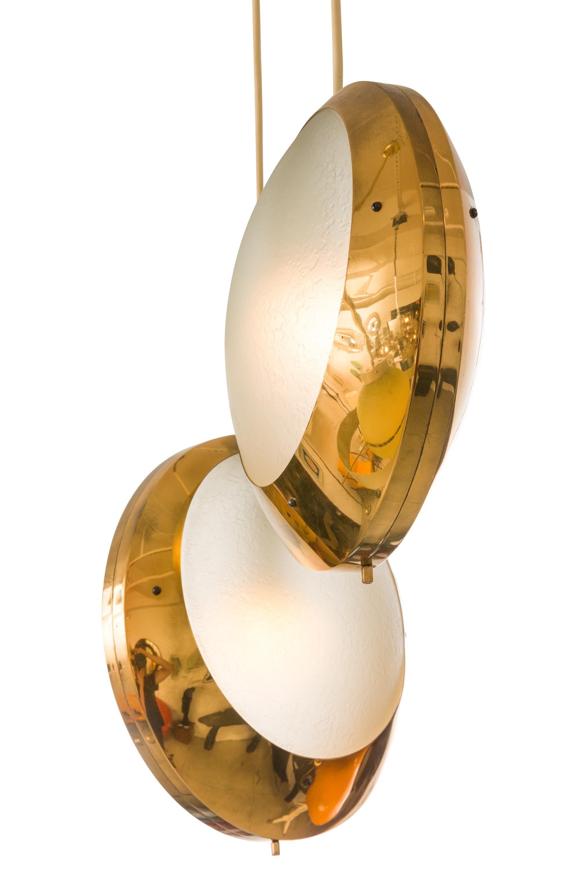 Stilnovo Brass & Textured Glass Double Pendant Light, Italy, 1950s In Good Condition In New York, NY