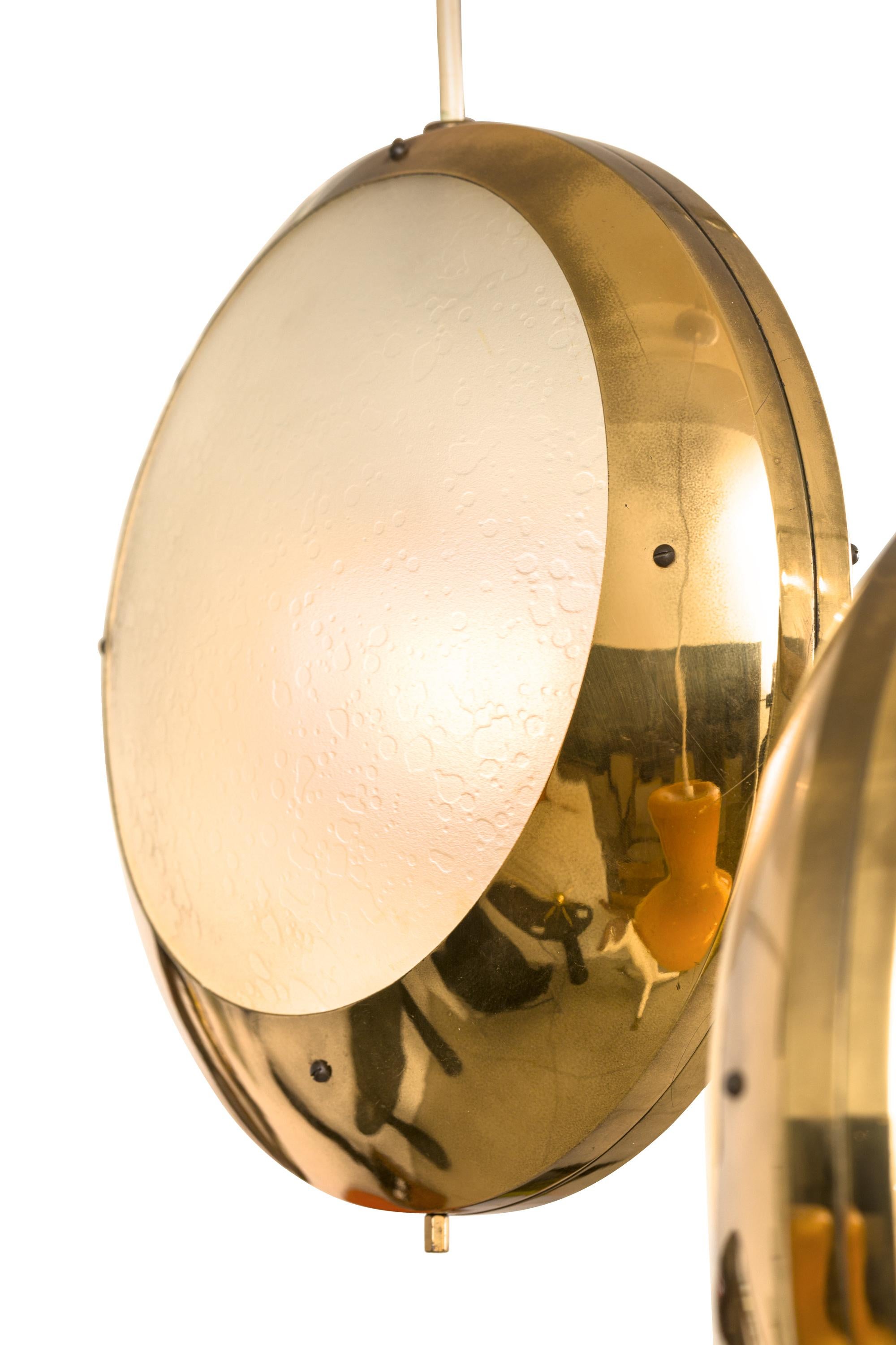 Mid-20th Century Stilnovo Brass & Textured Glass Double Pendant Light, Italy, 1950s