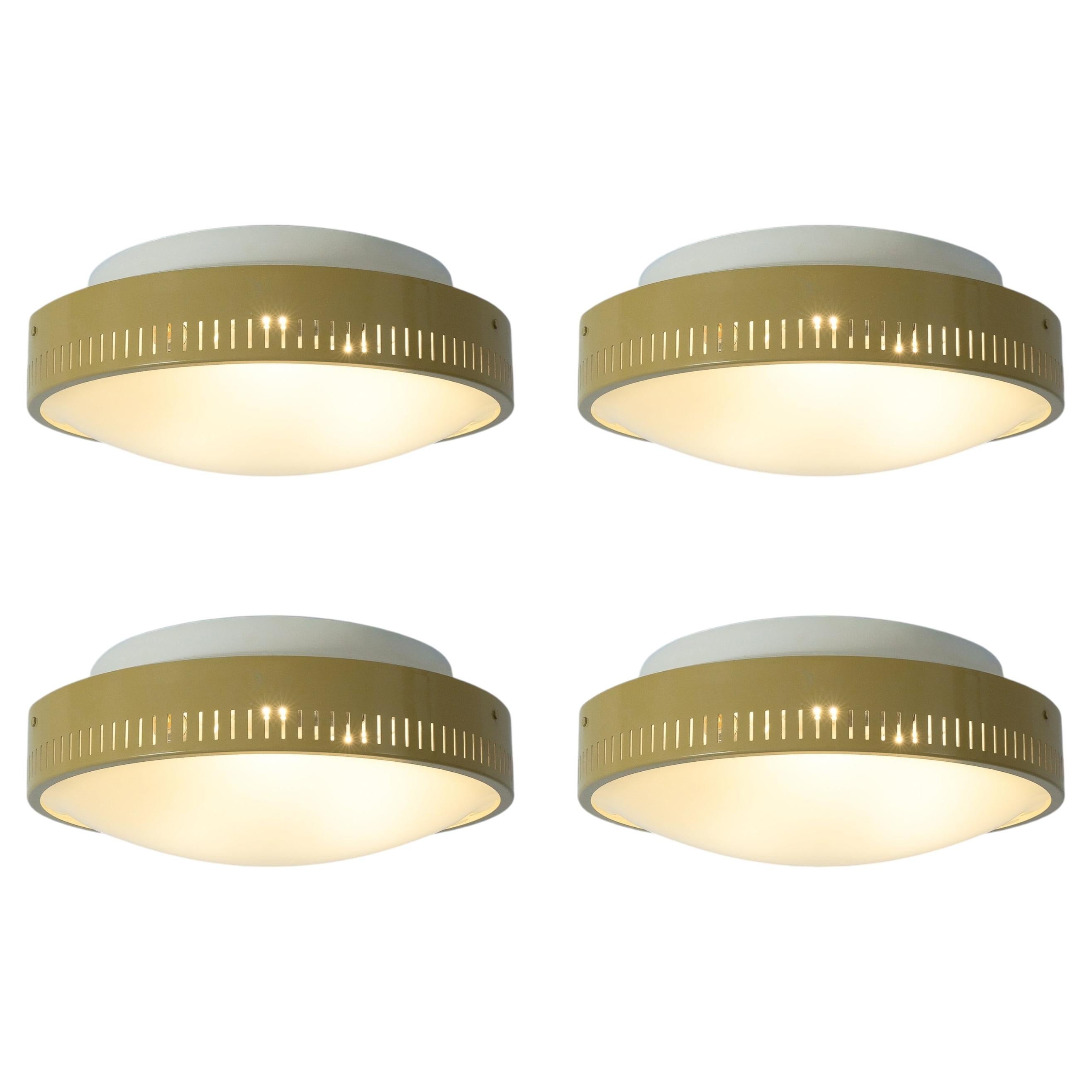 Stilnovo Bruno Gatta Ceiling Lamps Glass Flush Mounts Model 1152, Italy 1960