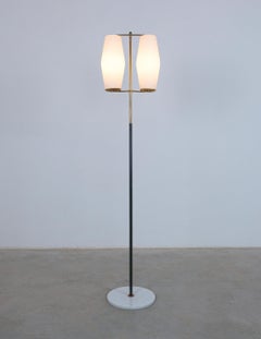 Stilnovo Bruno Gatta Floor Lamp Opaline Glass Brass Marble, Italy 1950