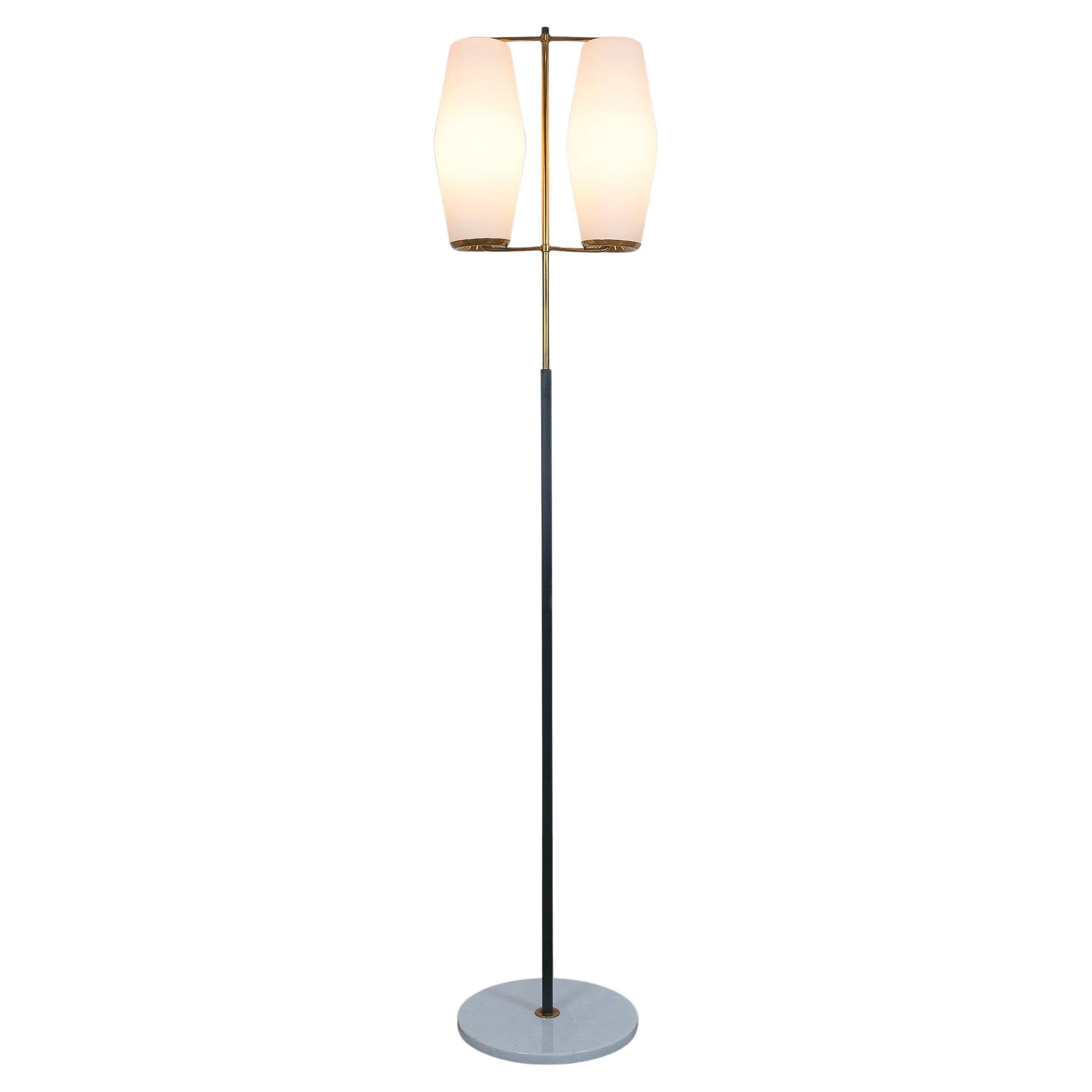 Stilnovo Bruno Gatta Floor Lamp Opaline Glass Brass Marble, Italy 1950