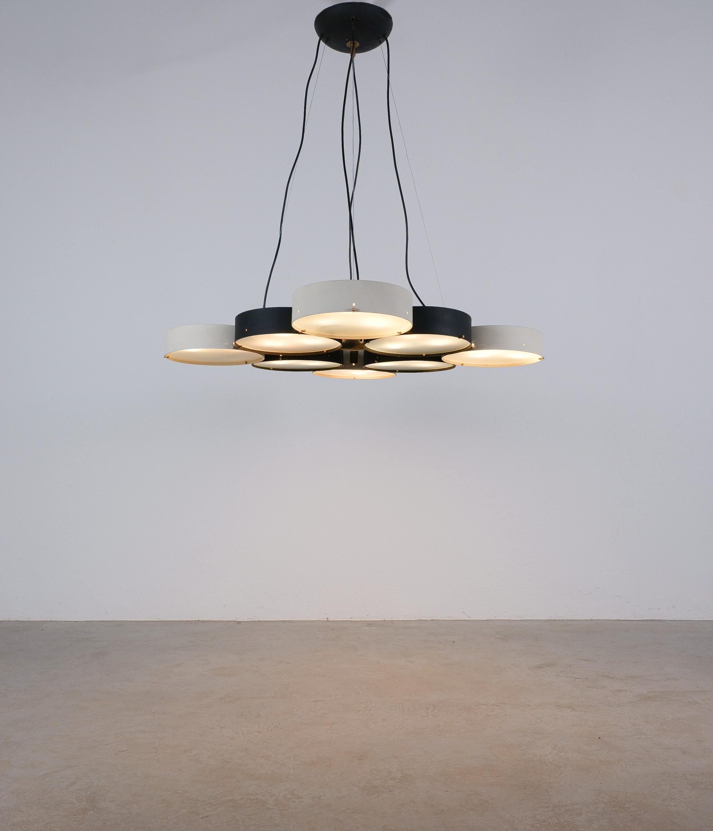 Stilnovo Bruno Gatta Lamp Chandelier Opaline Glass 288 Large Black, Italy 1950- Dimensions are 35.5