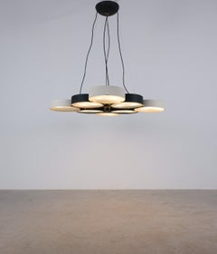 Stilnovo Bruno Gatta Lampe Lustre Verre Opalin 288 Grand Noir, Italie 1950