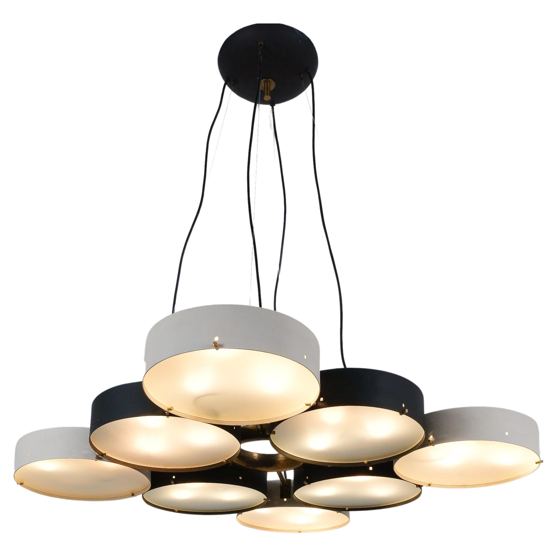 Stilnovo Bruno Gatta Lamp Chandelier Opaline Glass 288 Large Black, Italy 1950 For Sale