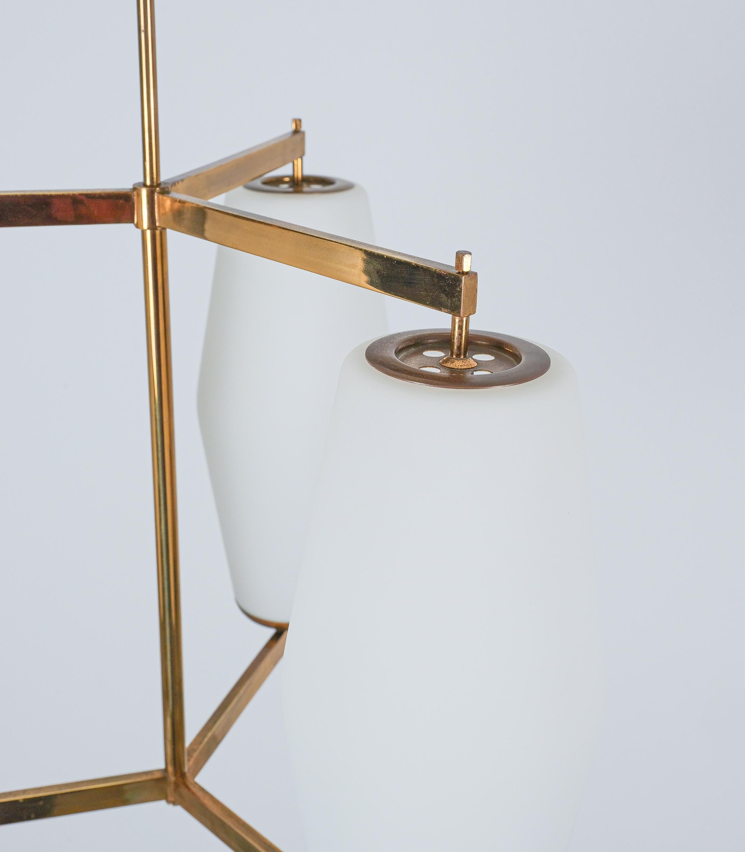 Stilnovo Bruno Gatta Lamp Chandelier Opaline Glass Brass, Italy 1950 2