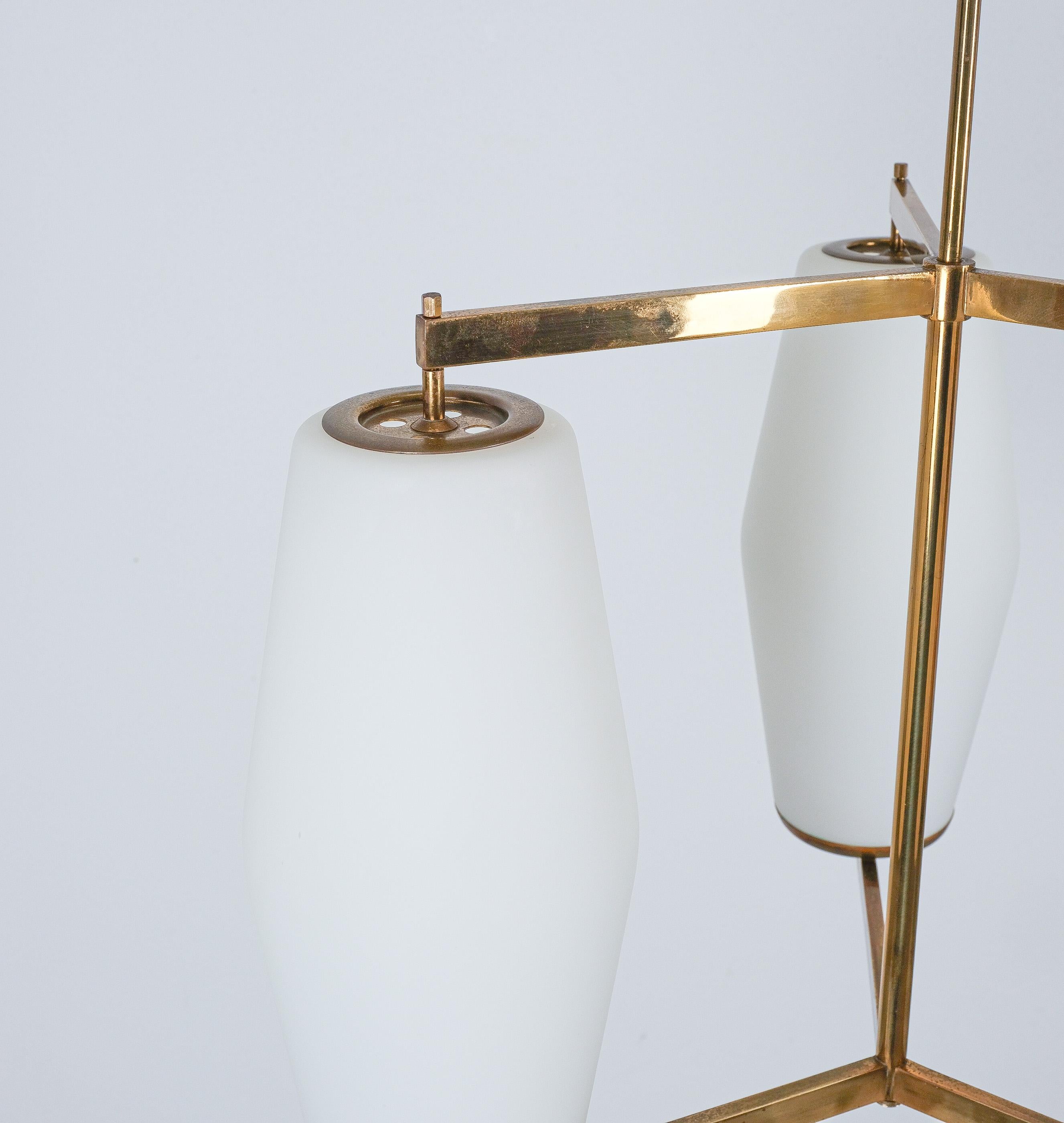 Stilnovo Bruno Gatta Lamp Chandelier Opaline Glass Brass, Italy 1950 3