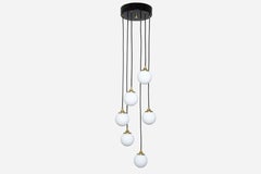 Stilnovo Cascading Chandelier, Opaline Glass & Brass, 1950s Italy