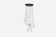 Stilnovo Cascading Chandelier, Opaline Glass & Brass, 1960s Italy
