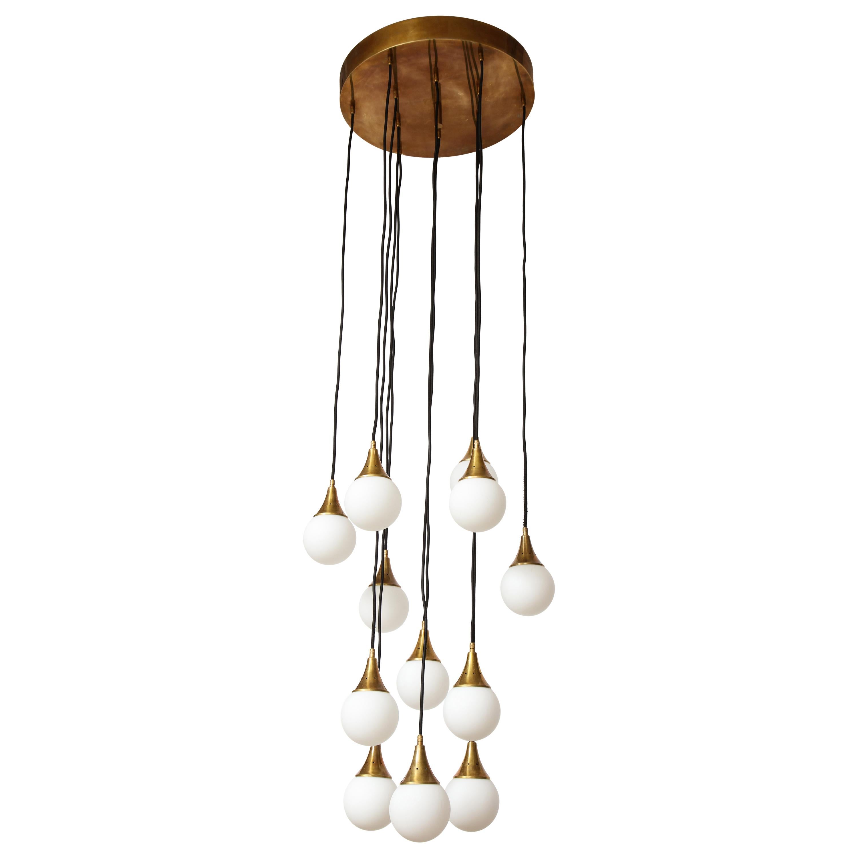 Stilnovo Cascading Chandelier with Twelve Opaline Glass Lights