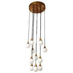 Stilnovo Cascading Chandelier with Twelve Opaline Glass Lights