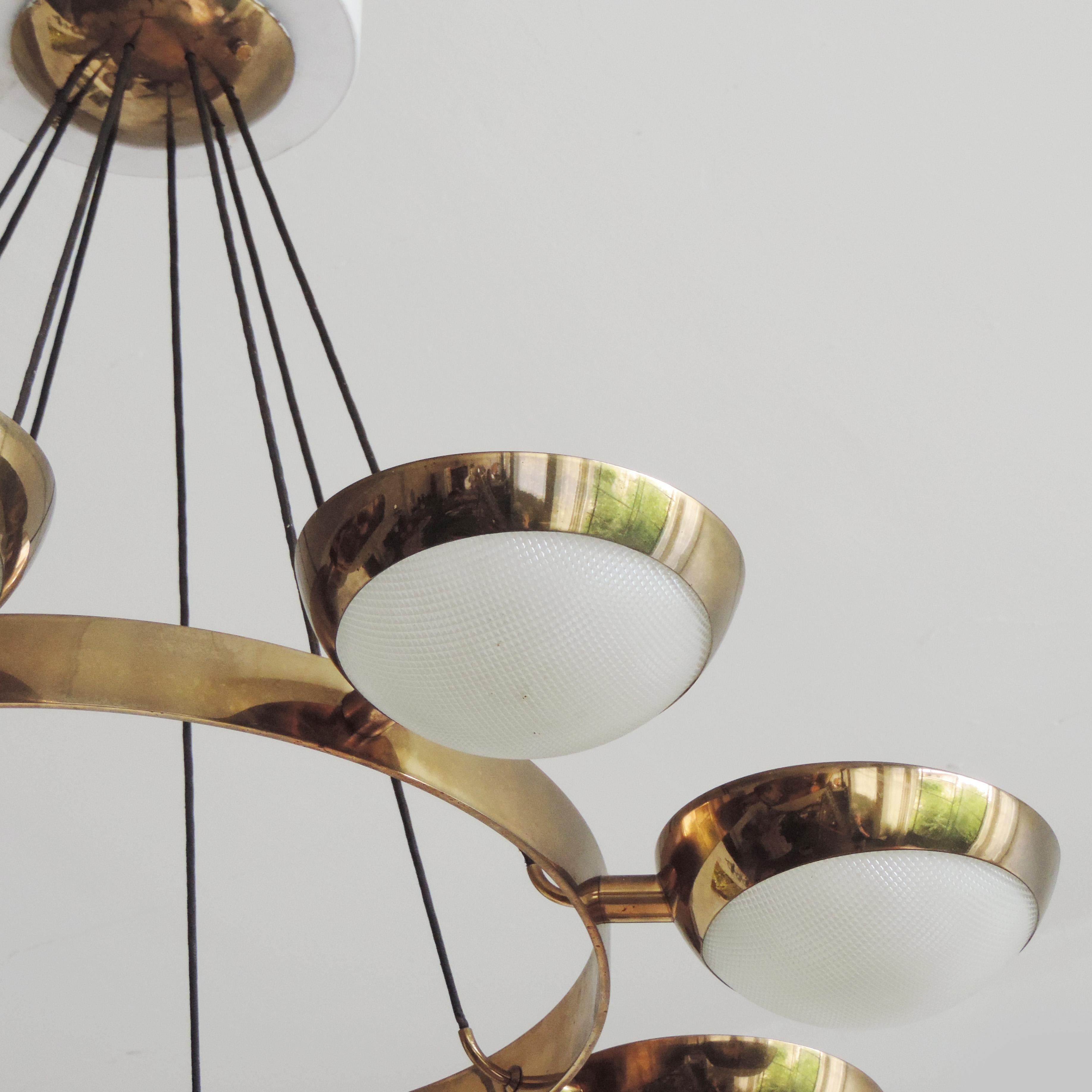 Stilnovo Ceiling Lamp in Brass and Glass, Italy, 1950s In Good Condition In Milan, IT
